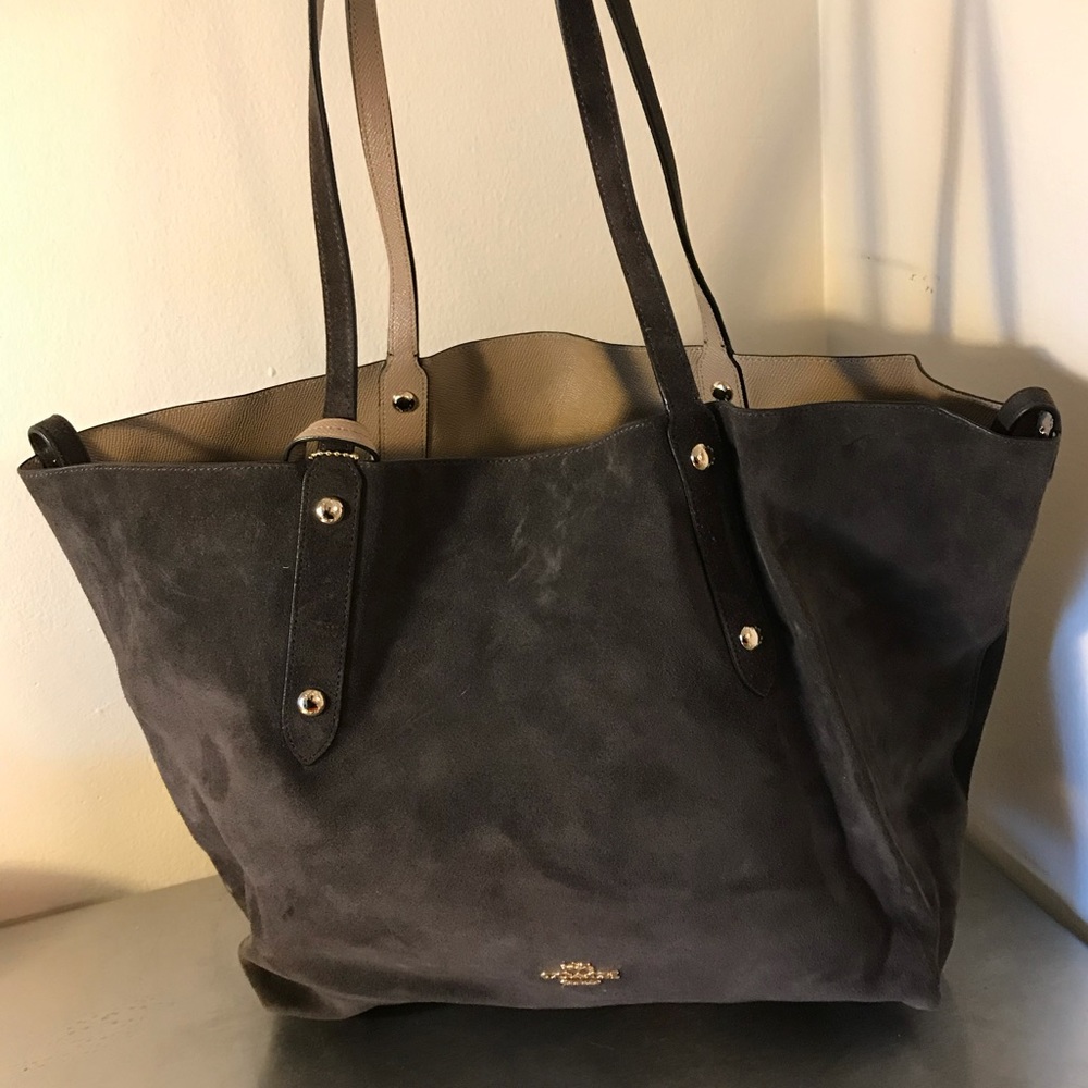 Coach Large Reversible Market Tote - Charcoal and Tan